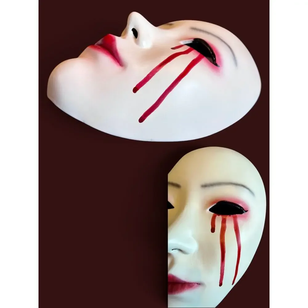 Horror Geisha Mask White Bloody Tears-Japanese Style-Halloween Cosplay Costume